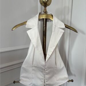 White Halter Collared Button-Front Top